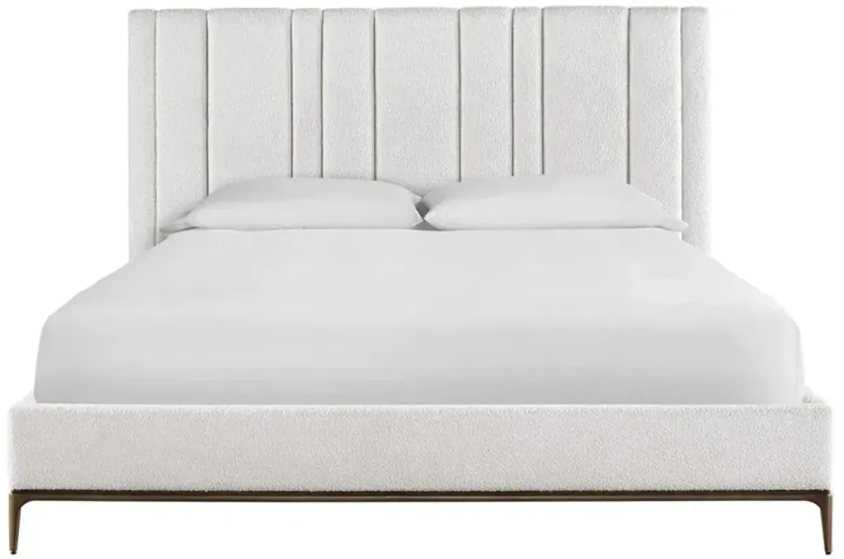 Ellie Modern Classic White Upholstered Bronze Metal Frame Tufted Bed - King