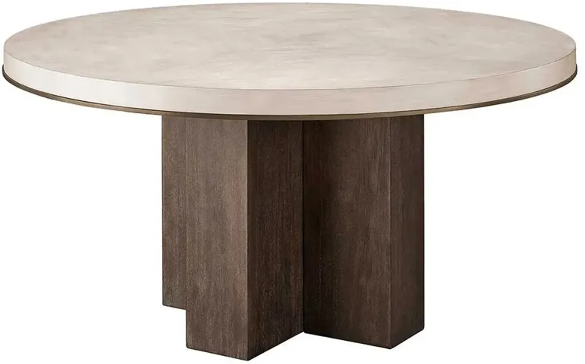 Ezra Rustic Lodge Beige Wood Top Bronze Metal Round Dining Table - 60"W