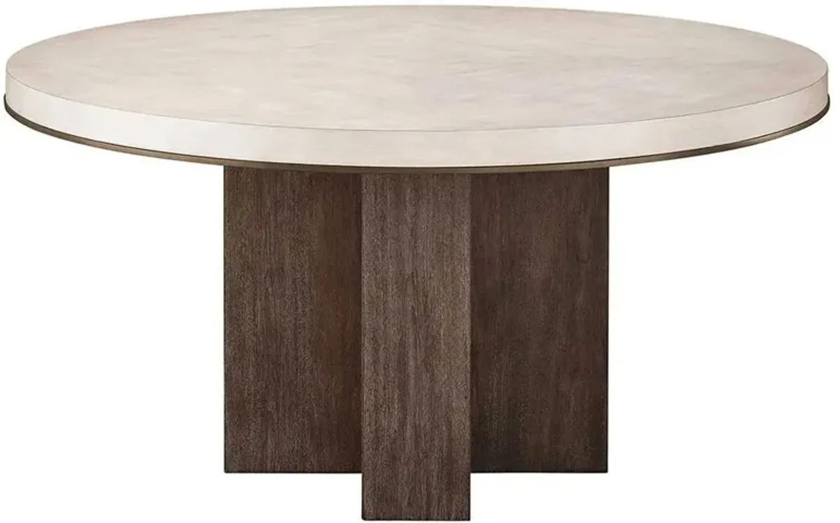 Ezra Rustic Lodge Beige Wood Top Bronze Metal Round Dining Table - 60"W
