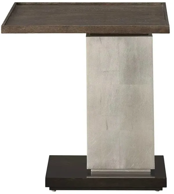 Ethan Modern Classic Brown Walnut Wood Silver Leaf Rectangular C Side Table