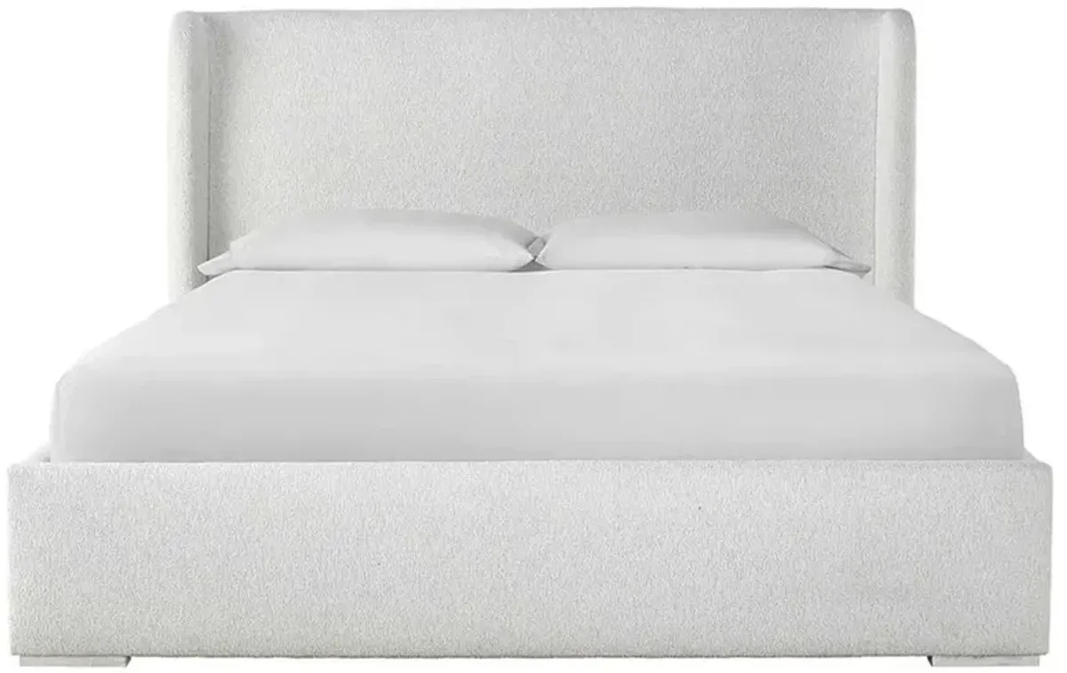 Tristan Modern Classic White Upholstered Cotton Wingback Bed - Queen