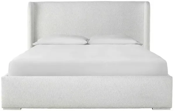 Tristan Modern Classic White Upholstered Cotton Wingback Bed - Queen