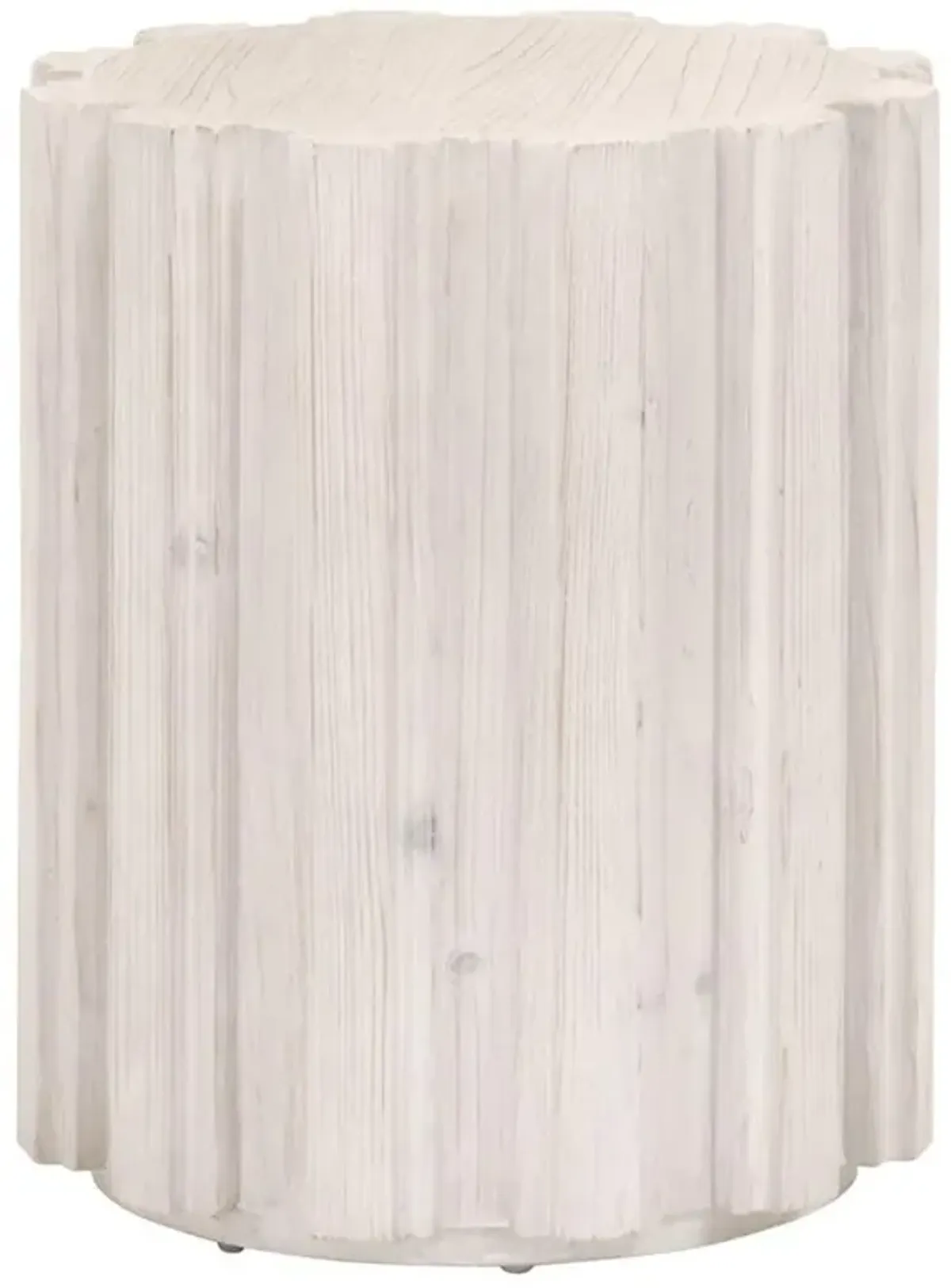 Camie French Country Whitewash Reclaimed Pine Wood Round Accent Side Table