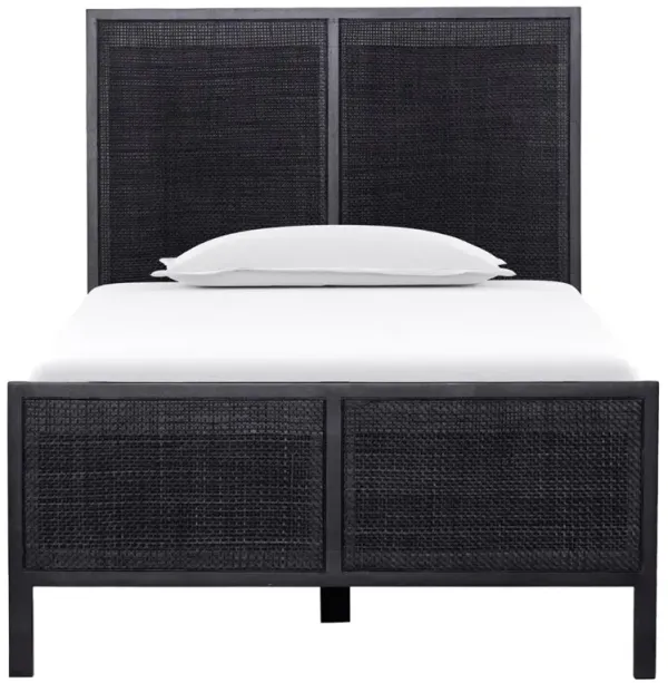 Rhian Coastal Beach Black Woven Cane Black Mango Wood Bed - Twin