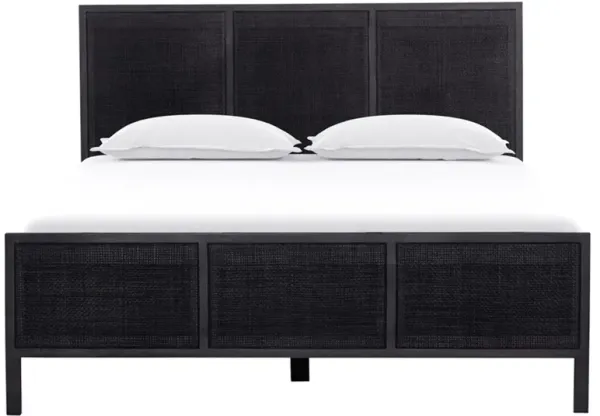 Rhian Coastal Beach Black Woven Cane Black Mango Wood Bed - Queen