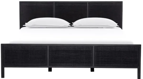 Rhian Coastal Beach Black Woven Cane Black Mango Wood Bed - King