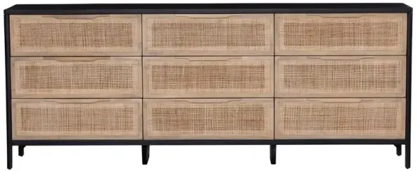 Rhian Coastal Natural Woven Cane Black Mango Wood 9 Drawer Dresser