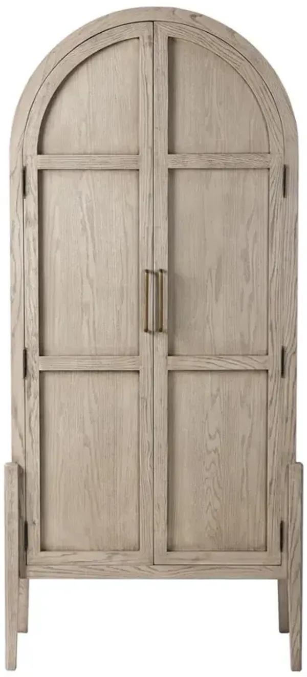 Ivan Mid Century Modern Natural Oak Wood Brass Iron 2 Door Arched China Cabinet