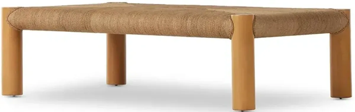 Olivia Coastal Beach Brown Braided Palm Rope Top Mahogany Coffee Table