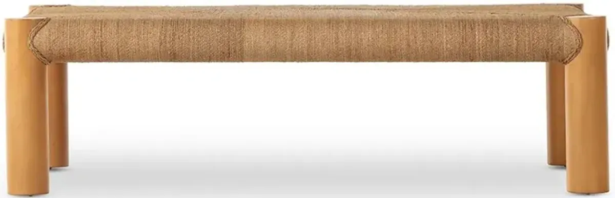 Olivia Coastal Beach Brown Braided Palm Rope Top Mahogany Coffee Table