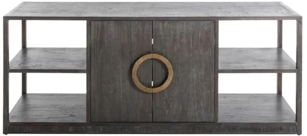 Chrei Mid Century Dark Brown Ash Wood Brass Handles Media Cabinet - 72"W