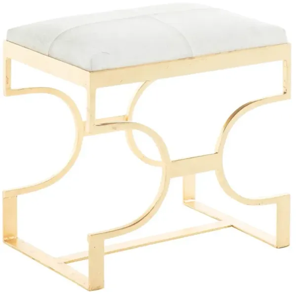 Connelly Regency White Hair On Hide Upholstered Gold Iron Stool