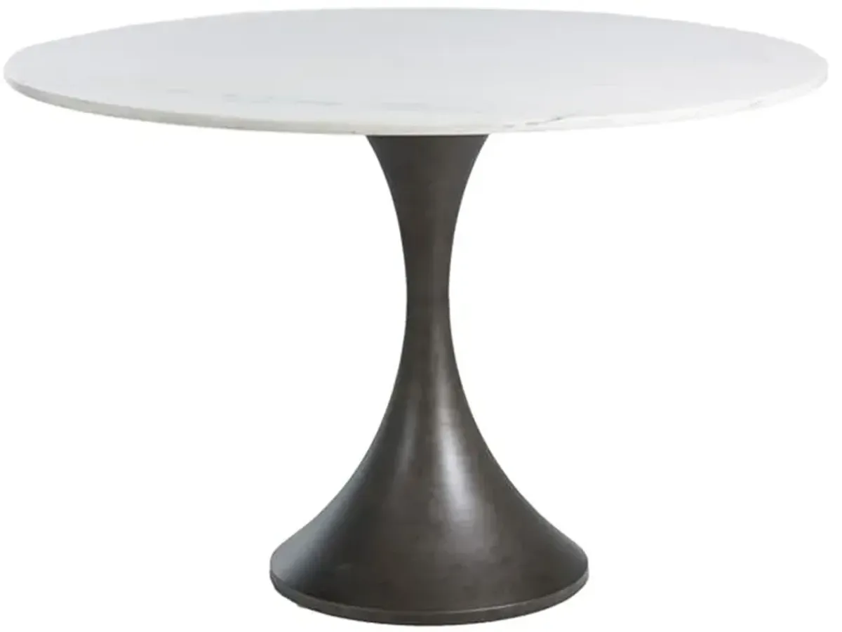 Cortez Modern Classic White Marble Brown Metal Round Dining Table - 48"W