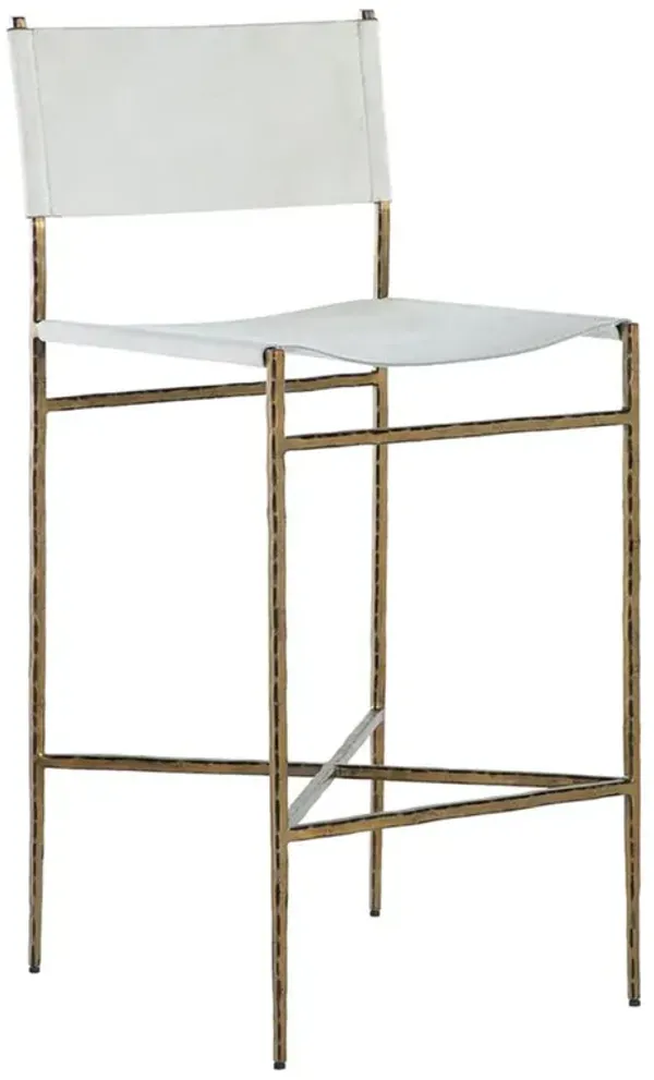 Landon Regency White Hair On Hide Sling Aged Brass Bar Stool