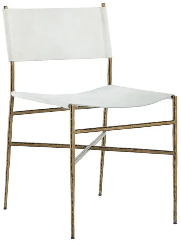 Landon Regency White Hair On Hide Aged Brass Dining Side Chair