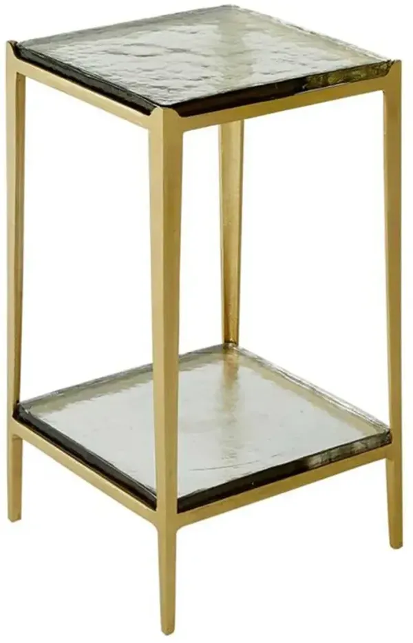 Magnus Hollywood Regency Cast Glass Top Light Gold Frame Square Side Table