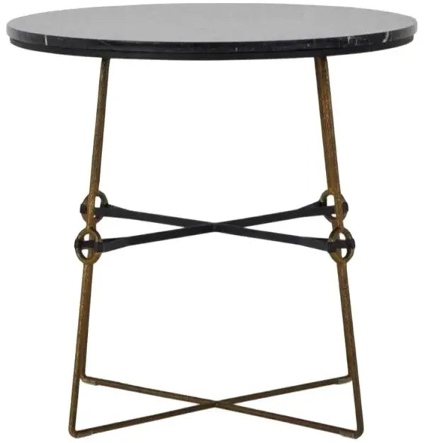 Stefan Industrial Loft Black Marble Top Brass Metal Base Round Side Table