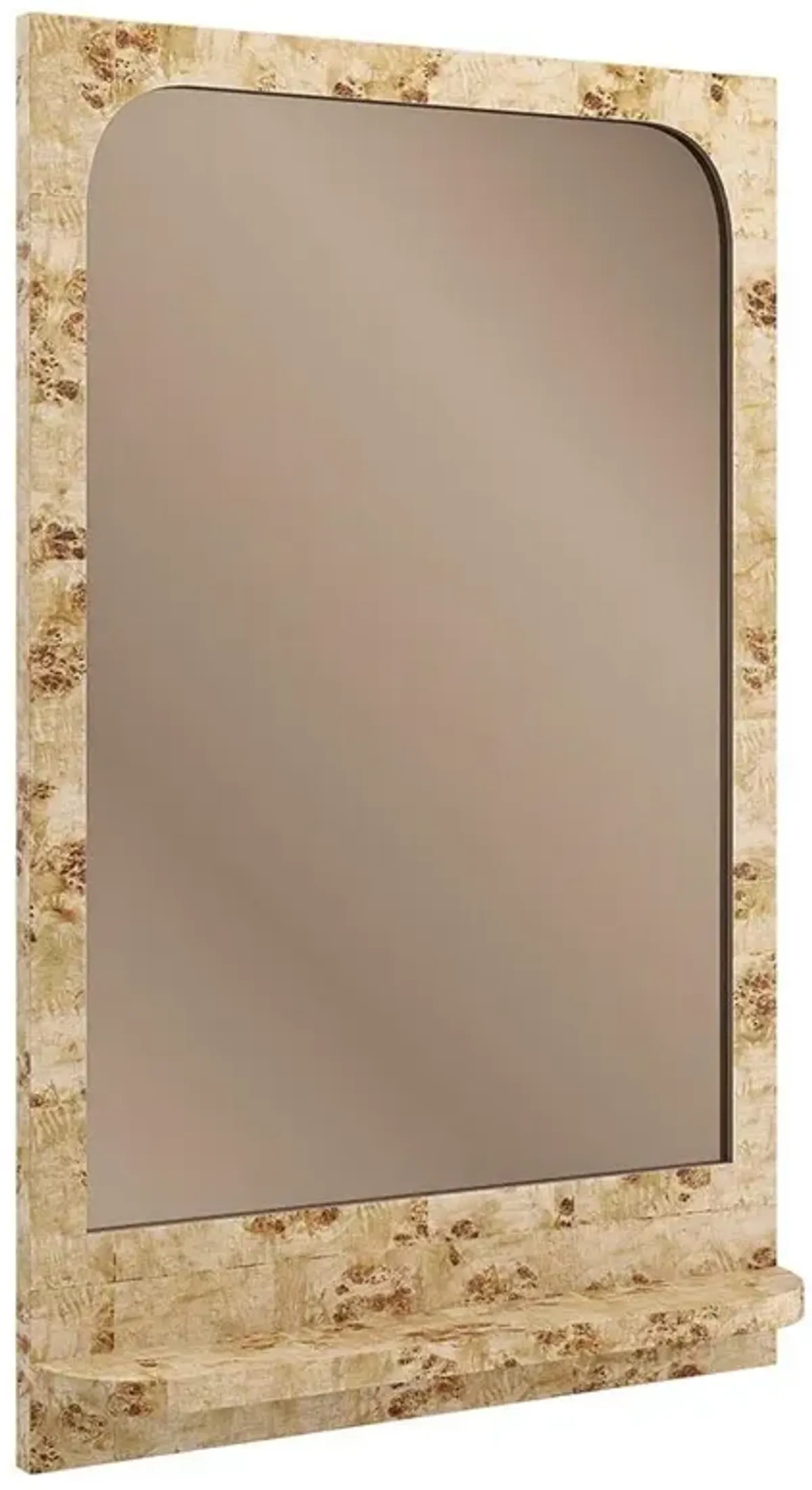Fiorenne Modern Classic Brown Burl Wood Frame Wall Mirror