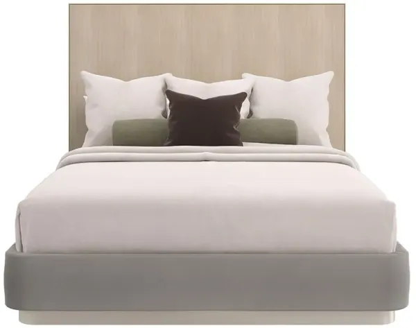 Kyla Modern Grey Upholstered Base Brown Wood Panel Bed - Queen