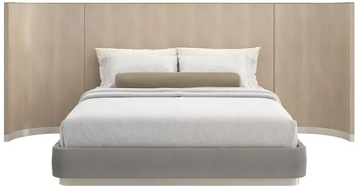 Kyla Grey Upholstered Base Brown Wood Panel Wing Bed - King