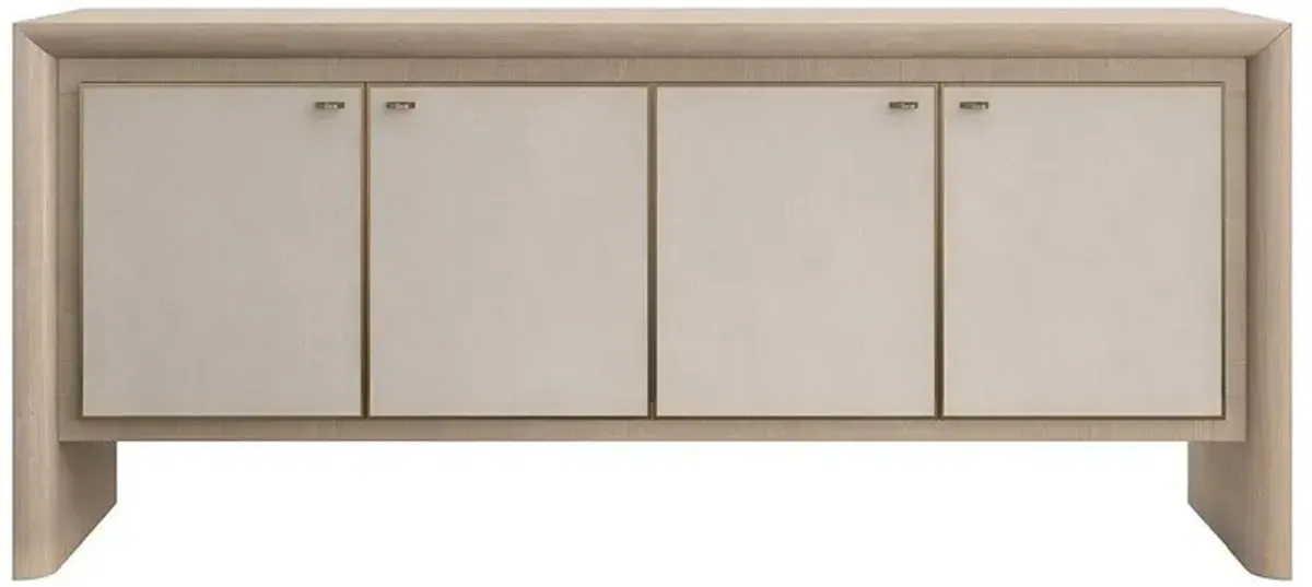 Abrielle Modern Beige Vinyl Brown Oak Credenza