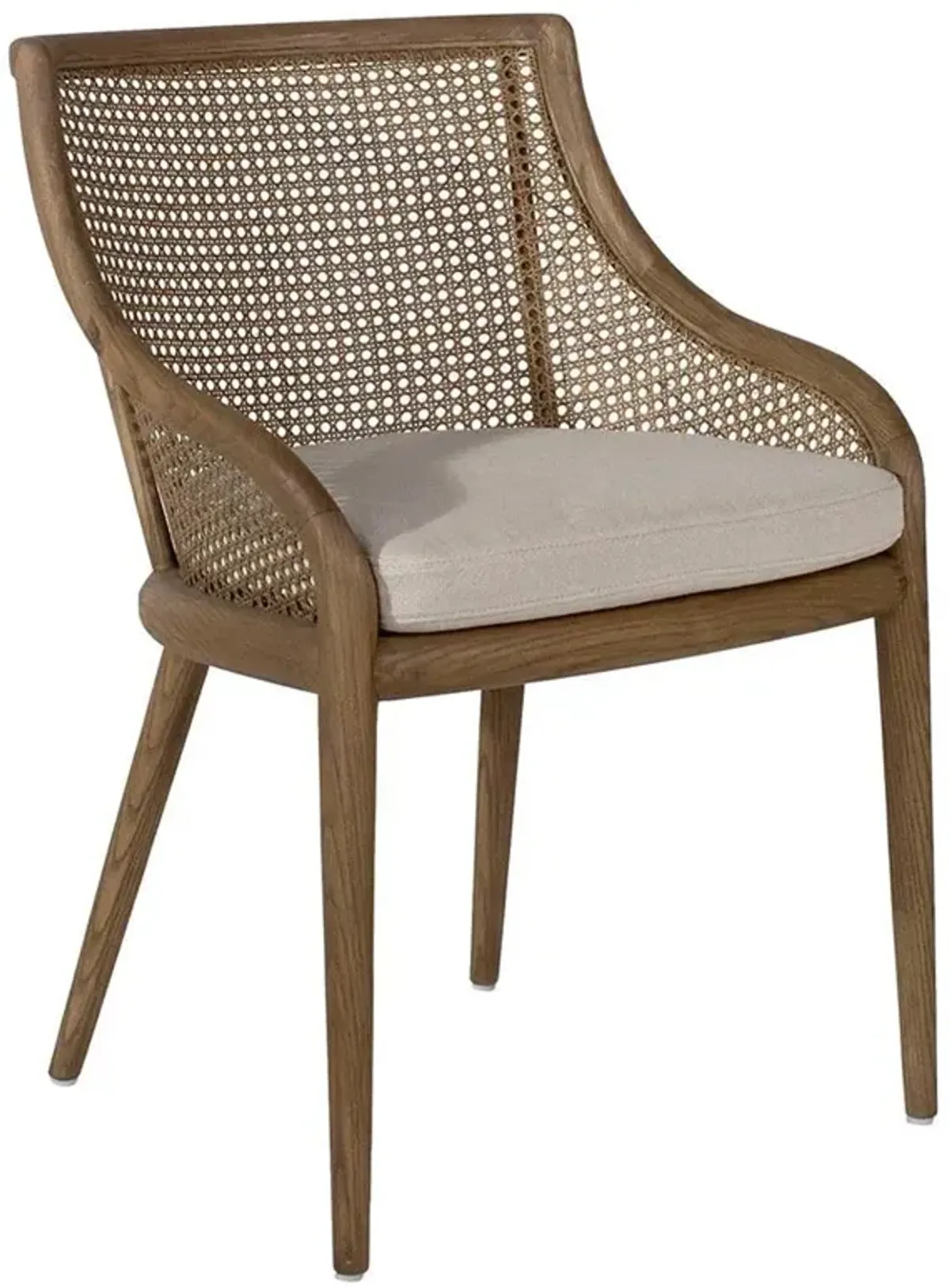 Julio Coastal Beach Cream Cushion Brown Woven Rattan Dining Arm Chair