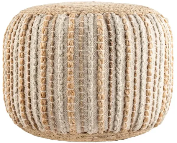 Easton Coastal Beach Beige Woven Jute Round Pouf