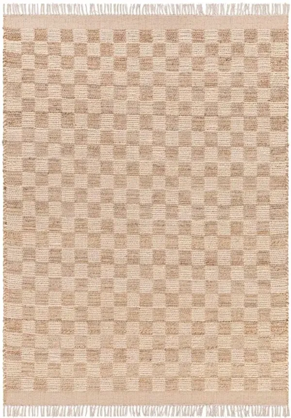 Elaine Coastal Beach Beige Jute Checkered Rug - 2'6"x8'