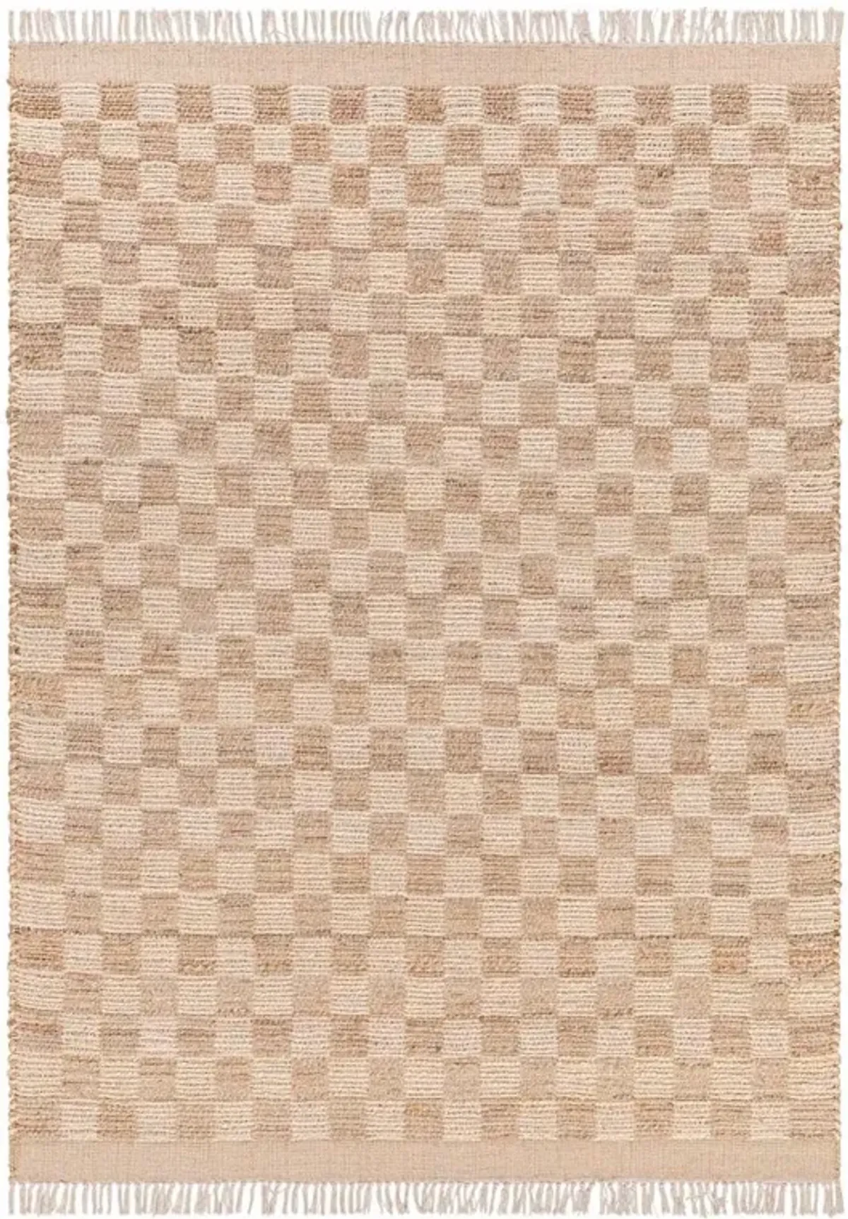 Elaine Coastal Beach Beige Jute Checkered Rug - 2'x3'