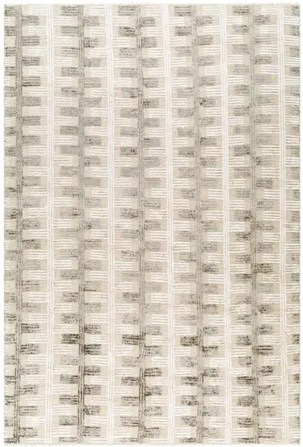 Elisabetha Mid Century Modern Classic Beige Linear Patterned Hand Knotted Rug - 6'x9'