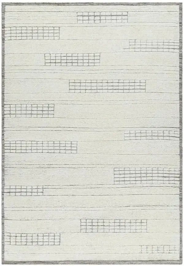 Emily Modern Classic Cream Wool Linear Patterned Hand Knotted Rug - 10'x14'