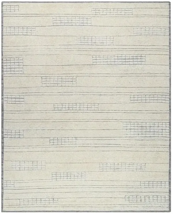 Emily Modern Classic Cream Wool Linear Patterned Hand Knotted Rug - 8'x10'
