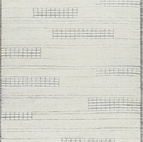 Emily Modern Classic Cream Wool Linear Patterned Hand Knotted Rug - Sample