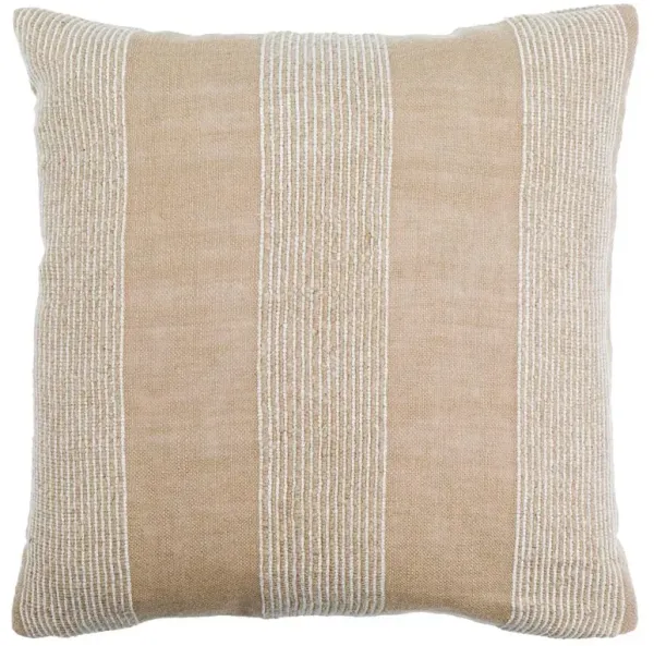 Ezra Coastal Beach Beige Linen Decorative Throw Pillow - 18x18