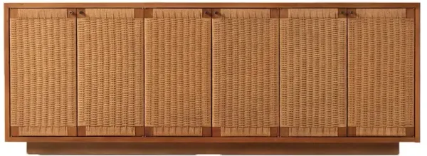Alkin Mid Century Modern Brown Mahogany Wood Woven Doors Sideboard