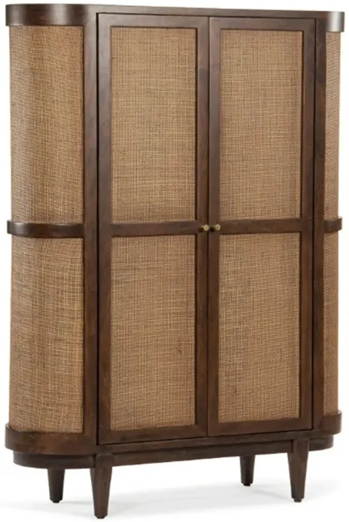 Daphne Mid Century Dark Acacia Wood Woven Cane Rattan Bookcase