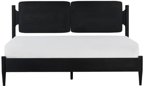 William Mid Century Modern Black Oak Wood Platform Bed - Queen