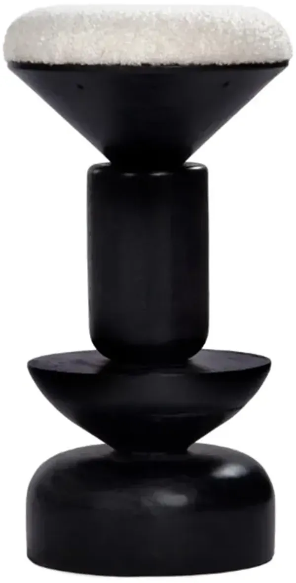 Jericho Global Bazaar White Upholstered Boucle Black Wood Bar Stool