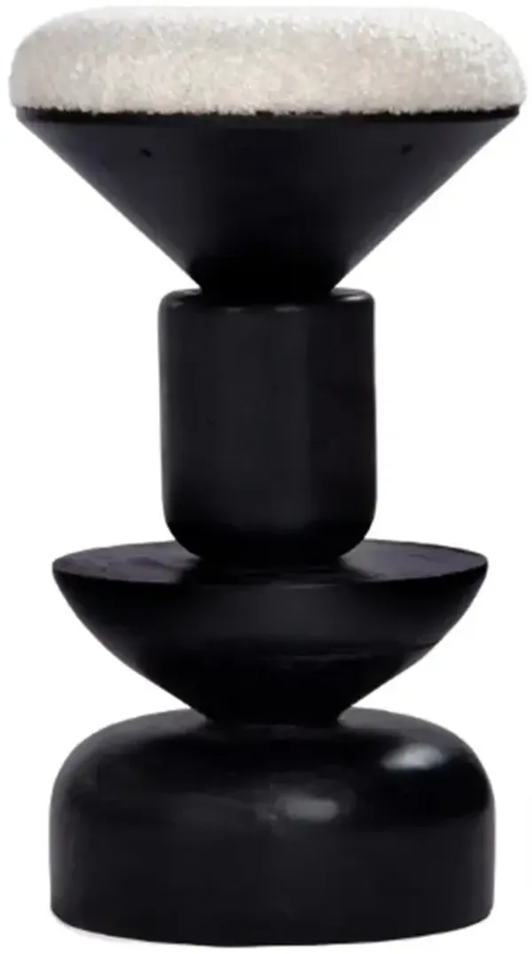 Jericho Global Bazaar White Upholstered Boucle Black Wood Counter Stool