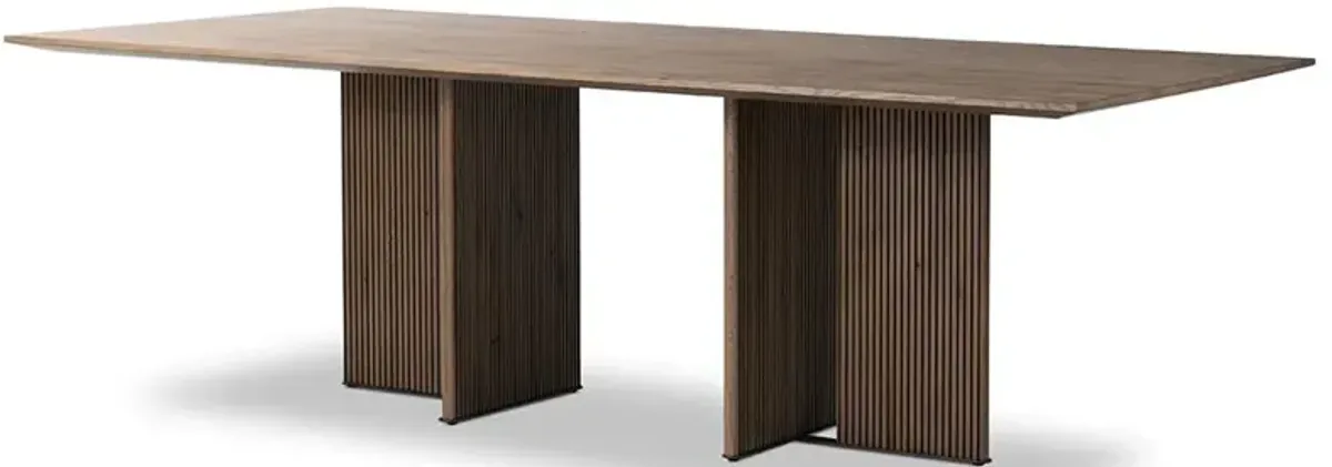 Lana Mid Century Brown Oak Top Black Iron Base Rectangular Dining Table - 94"W