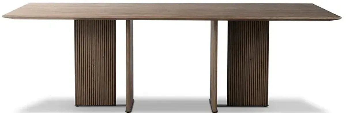 Lana Mid Century Brown Oak Top Black Iron Base Rectangular Dining Table - 94"W