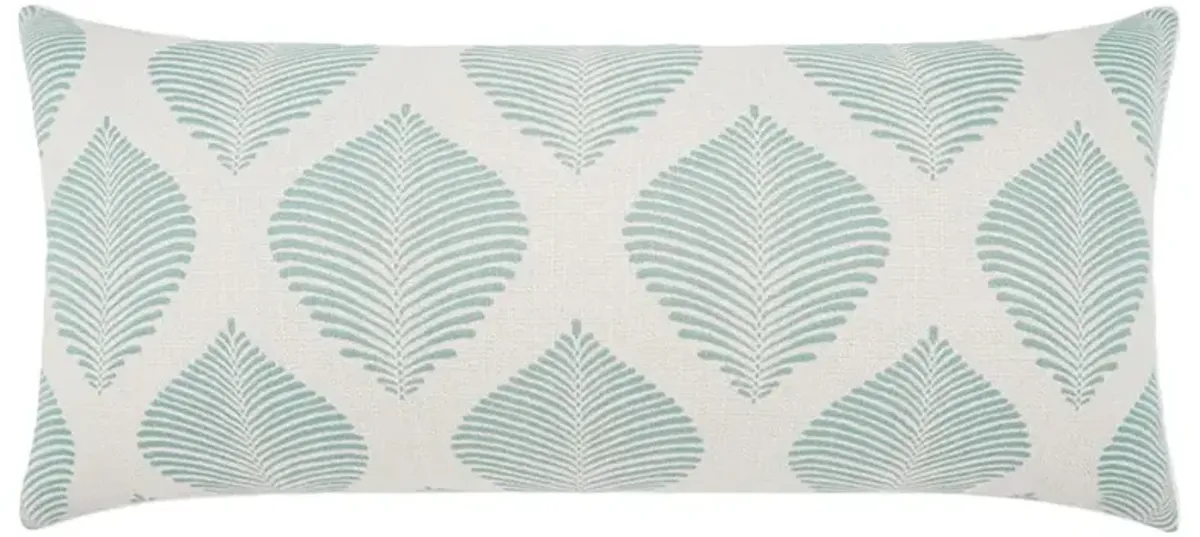 Blake Light Blue Leaf Print Decorative Indoor Outdoor Lumbar Pillow - 12x24