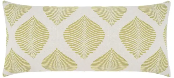 Blake Light Green Leaf Print Decorative Indoor Outdoor Lumbar Pillow - 12x24