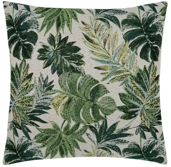 Briana Green Leaf Print Beige Decorative Indoor Outdoor Throw Pillow - 22x22