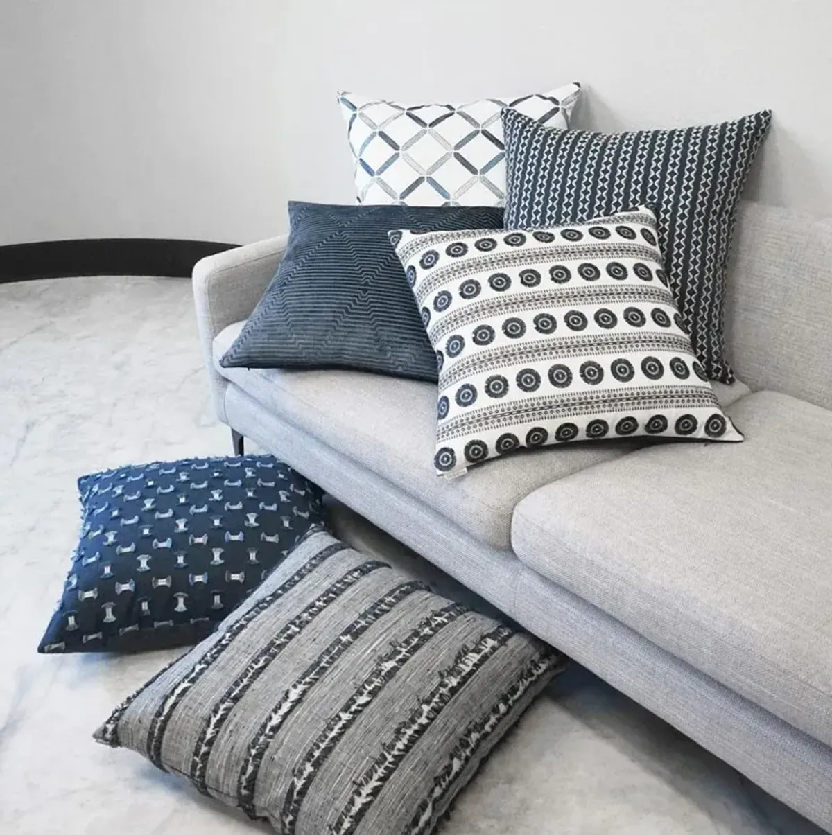 Bruna Modern Blue Textured Feather Down Decorative Throw Pillow - 24x24