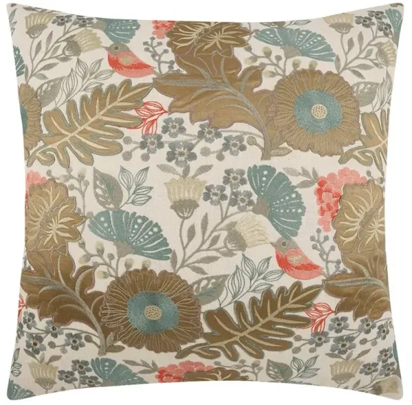 Bryce French Brown Floral Beige Feather Down Decorative Throw Pillow - 24x24