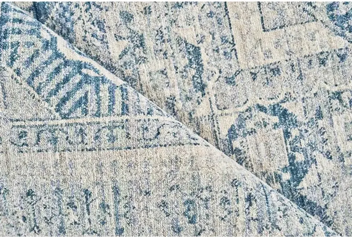 Nathan Vintage Loom Blue Oushak Patterned Rug - 4'x6'