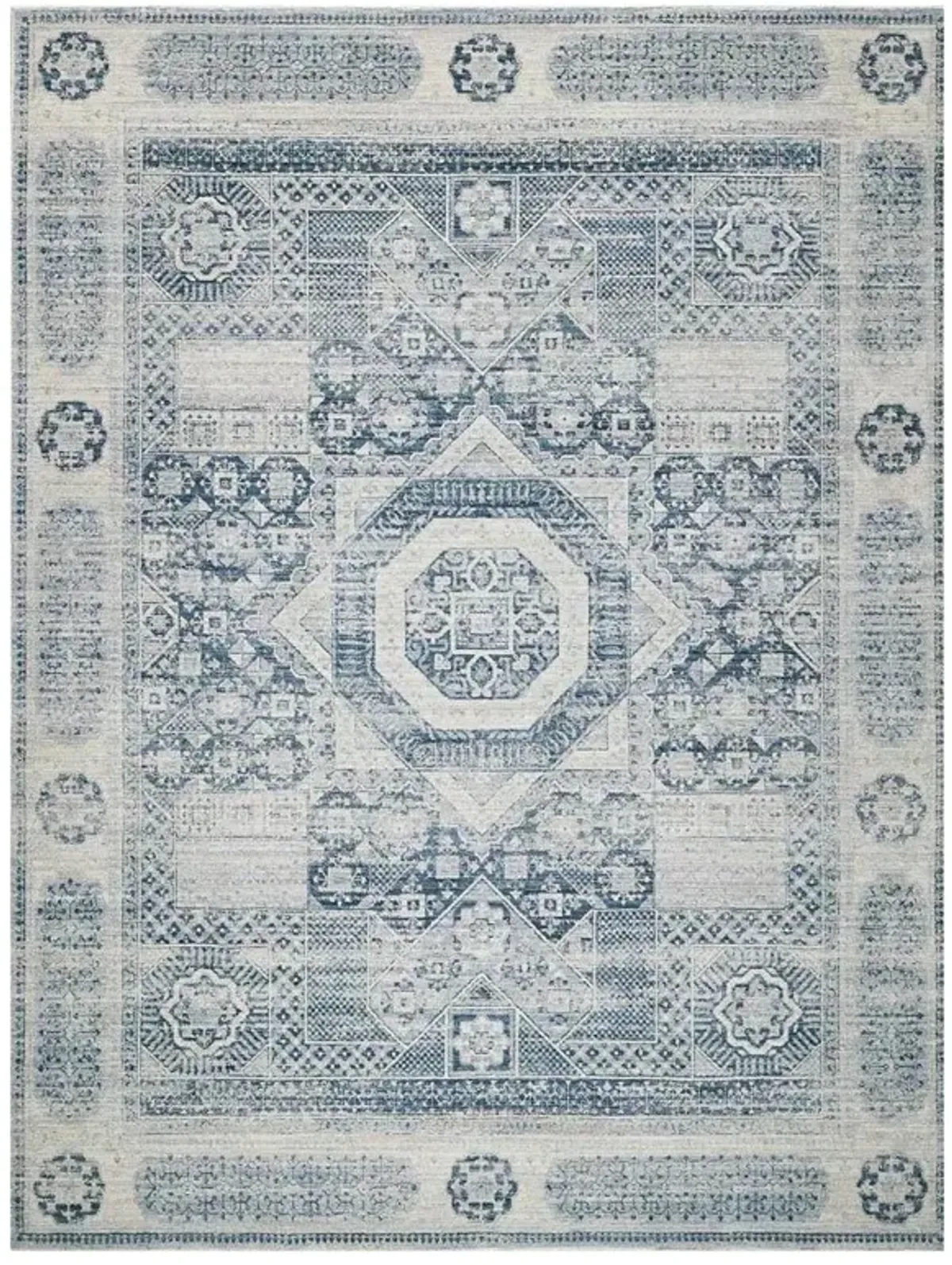 Nathan Vintage Loom Blue Oushak Patterned Rug - 4'x6'