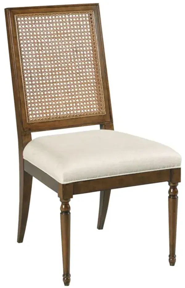 Collette French Off White Linen Bordeaux Brown Wood Dining Side Chair