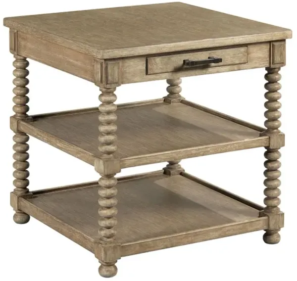 Colter Coastal Beach Vintage Brown Oak Square Side Table